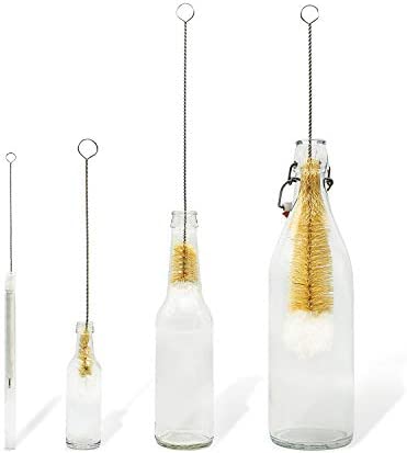 Bambaw Bottle Cleaner Brush Set | 3 Cleaning Brushes | Bottle Brush Cleaner Set | Water Bottle Brush | Bottle Scrubber | Small & Long Bottle Brush for Glass - Soft Cotton Tip to Prevent Scratches