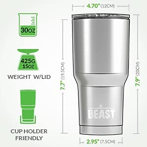 Beast 30 oz Tumbler Stainless Steel Vacuum Insulated Coffee Ice Cup Double Wall Travel Flask (Aquamarine Blue)