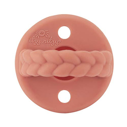 Itzy Ritzy Sweetie Soother Pacifier Set of 2 - Silicone Newborn Pacifiers with Collapsible Handle & Two Air Holes for Added Safety; Set of 2 in Apricot & Terracotta, Ages Newborn & Up