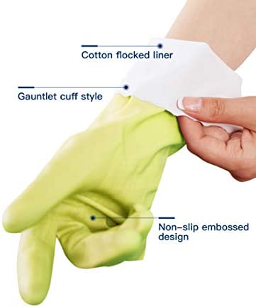 wahoo PVC Dishwashing Cleaning Gloves, Skin-Friendly, Reusable Kitchen Gloves with Cotton Flocked Liner, Non-Slip, Large