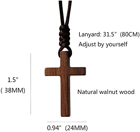 Natural Walnut Wood Cross Pendant Necklace for Men Women Boy Girl Children Kids Teens Gift Necklace Wooden Car Rearview Mirror Pendant
