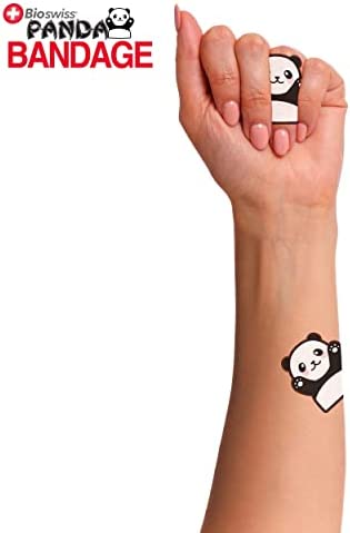 BioSwiss Kids Bandages | 50pcs Sterile Unique Shaped Bandages Colorful Funny Cute Toddler Girls & Boys, Adults First Aid, Protect Scrapes and Cuts | Wellness for Everyone | Reusable Tin (Panda)