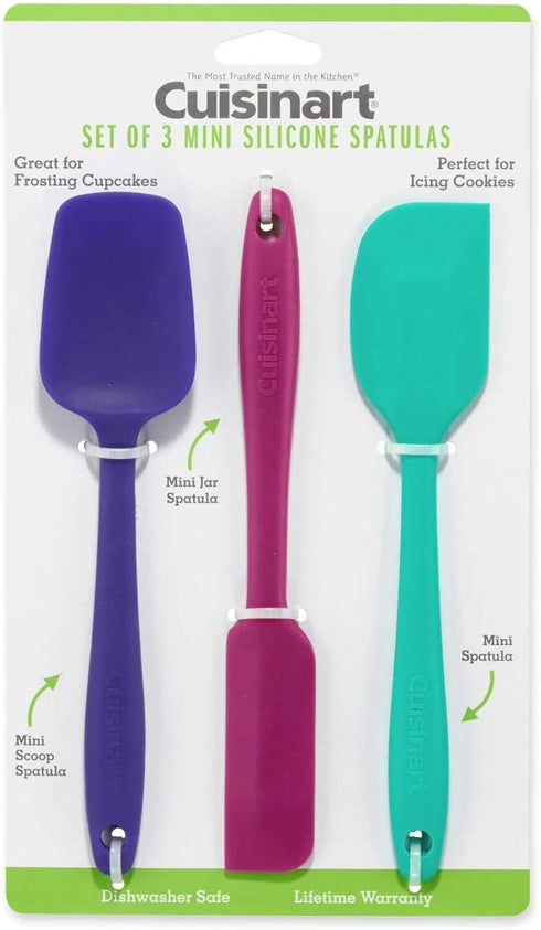 Cuisinart Mini Silicone Spatulas, Set of 3: Purple Scoop Spatula, Blue Jar Spatula, Green Pointed Spatula