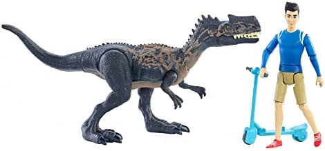Jurassic World Human & Dino Pack Kenji & Monolophosaurus Action Figures, Segway Accessory, Camp Cretaceous Movable Joints & Authentic Sculpt, Kids Gift Ages 4 Year & Older