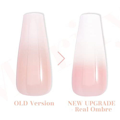 Morily 24pcs Fake Nails Ombre Ballerina Long Coffin Press on Nail False Tips Artificial Finger Manicure for Women and Girls (White)