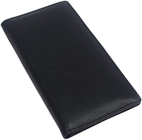 Genuine Leather Checkbook Cover Wallet Organizer with Credit Card Holder (Black)