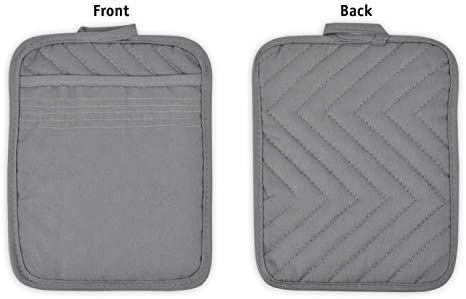 DII Heat Resistant Quilted Cotton, Pocket Potholder, 7x9, Gray, 3 Piece