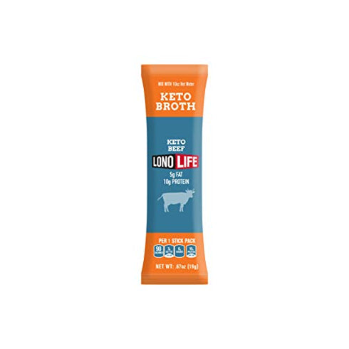 LonoLife Keto Beef Bone Broth Powder, 5g fat, 10g Protein, Paleo and Keto friendly, Stick Packs 4 Count