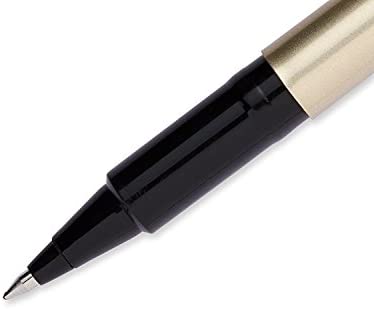 Uni-Ball Deluxe Rollerball Stick Pens, Fine Point 0.7mm, Black Ink, Champagne Gold Barrel, Pack of 6