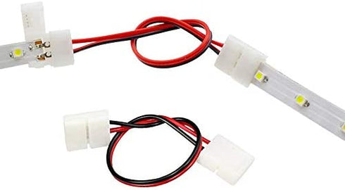 FSJEE 2Pin 8mm LED Strip Connector Kit Include L Shape 2 Pin Right Angle Corner Connector, T Shape Connector, Solderless Gapless Connector, Strip to Strip Jumper Wires for 2Pin 8mm 3528/2835 LED Strip