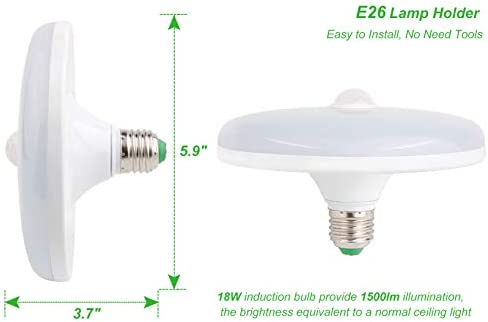 Motion Sensor Light Bulbs, 18W (150W Equivalent) E26 1500LM Motion Detector Dusk to Dawn LED Ceiling Light Bulb Automatic On Off Led Bulb for Garage, Porch, Basement, Hallway, Frontdoor - Cool White
