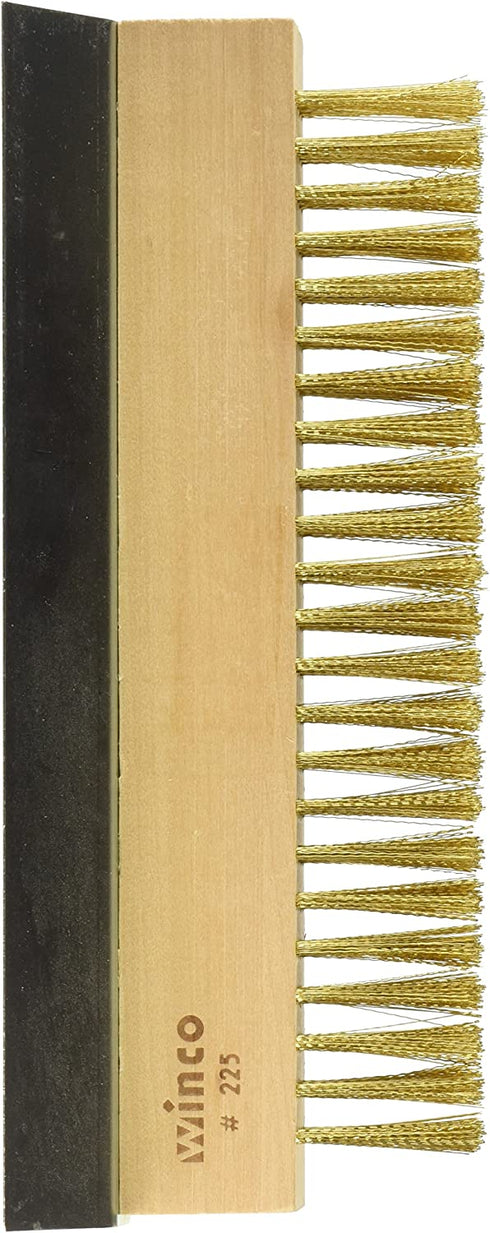 Winco Brass Wire Oven Bristle Brush with Metal Scraper,Brown,Medium