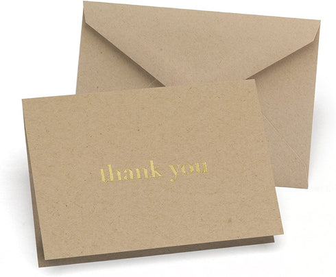 Hortense B. Hewitt 50-Count Kraft Natural and Gold Thank You Note Cards, 4.8 x 3.3-Inches