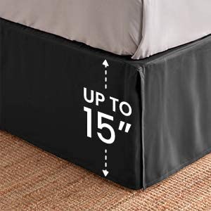 SLEEP ZONE Wrap Around Pleated Bed Skirts Queen Size, 15 inch Tailored Drop Easy Fit Bedskirt, Anti-Static, Wrinkle Free, and Fade Resistant (Queen, Black)