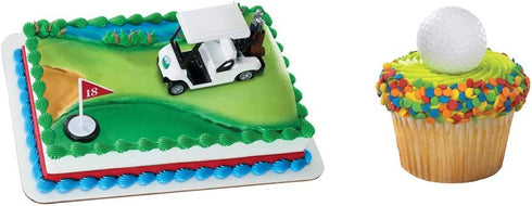Golf Cart Cake Topper & 12 Pack Golf Balls Cupcake Rings