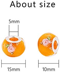 AIPRIDY 50Pcs 15x11mm Murano Large Hole Glass Beads with Silver Brass Cores European Beads for Jewelry Making (Orange)