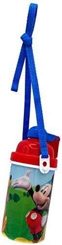 Zak Designs Disney Classic Mickey Carrying Strap One Touch Water Bottles with Reusable Built in Straw - Safe Approved BPA Free, Easy to Clean, for Kids Girls Boys, Goodies Home Travel