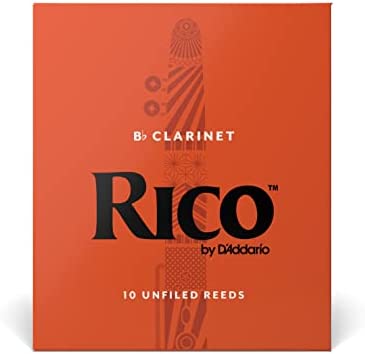 Rico Bb Clarinet Reeds - Reeds for Clarinet - Thinner Vamp Cut & Unfiled for Ease of Play, Traditional Blank for Clear Sound - Clarinet Reeds 2.5 Strength, 10-Pack