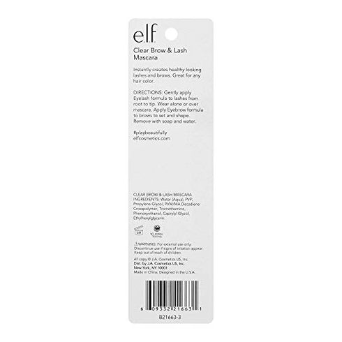 e.l.f. Clear Brow & Lash Mascara, Dual-Sided Clear Brow Gel & Mascara For Groomed Brows & Lashes, :Long-wear Formula, Vegan & Cruelty-Free,0.084 Fl Oz