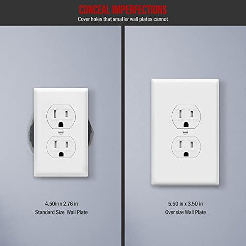 ENERLITES Duplex Receptacle Outlet Wall Plate, Jumbo Outlet Covers, Gloss Finish, Oversized 1-Gang 5.5" x 3.5", Polycarbonate Thermoplastic, 8821O-W, White