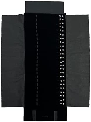 UnionPlus Velvet Travel Jewelry Roll Bag Organizer for Necklaces Bracelets, Extra Large Black with Elastic Band for Necklaces Only