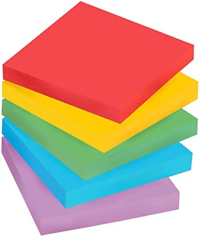 Post-it Super Sticky Notes, 3x3 in, 5 Pads, 2x the Sticking Power, Playful Primaries, Primary Colors (Red, Yellow, Green, Blue, Purple), Recyclable(654-6SSAN)