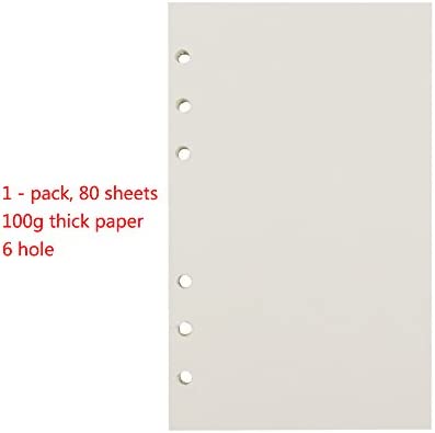6-Ring A6 Binder/Planner Refill Paper, 6 Hole,6 3/4 x 4 1/8 Inches Refillable White Paper for Loose Leaf Binder Notebook Diary Traveler Journal Inserts, 80 Sheets/160 Pages,Blank