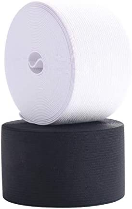 Elastic Band Material for Sewing 2 Inch Wide Braided Elastic Cord Pants Elastic Spool Heavy Stretch for Waistband 10 Yard (5 Yard White,5 Yard Black)