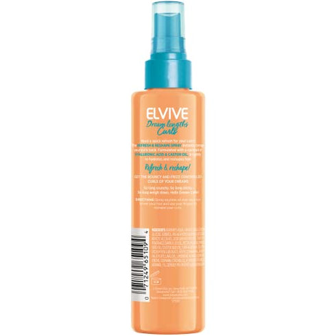 L'Oreal Paris Elvive Dream Lengths Curls Refresh and Reshape leave-in spray, Paraben-Free with Hyaluronic Acid and Castor Oil. Best for wavy hair to coily hair, 4.4 fl oz