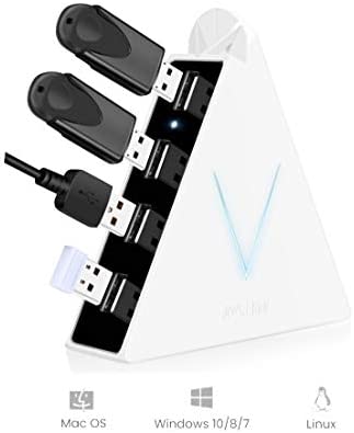 JoyReken 4-Port USB 3.0 Hub, FlyingVHUB Vertical Data USB Hub with 2 ft Extended Cable, for Mac, PC, Xbox One, PS4, PS5, iMac, Surface Pro, XPS, Laptop, Desktop, Flash Drive, Mobile HDD(Pink)