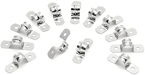 Jersvimc 50Pcs 15/32 Inch(0.47 inch) Stainless Steel Conduit Clamps, Two Hole Strap U Bracket Rigid Pipe Strap Metal U Clamp Conduit Strap Tension Clips U-tube Clamp Heavy Duty