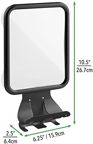mDesign Large Modern Metal Suction Shaving Mirror Center for Bathroom Showers and Tubs - Holders for Shaving Cream and Razors - Matte Black