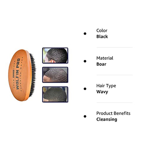 Wolfin Pro- Premium Curved 360 Wave Brush, 100% Natural Schima Superba Wood with Reinforced Pure Black Medium Boar Hair Bristle - Perfect for Wolfing, Creating 360 Layer Hair Waves, Cultivating Beards