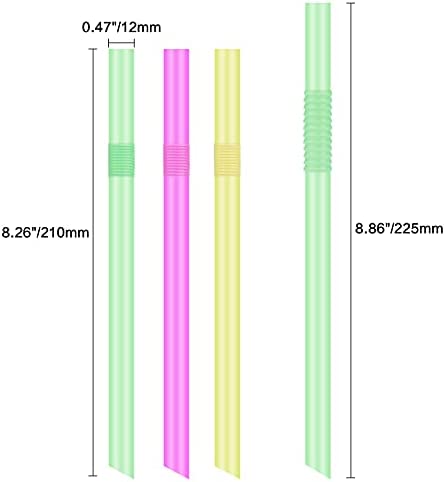 Jumbo Flexible Smoothie Plastic Straws, 100 Pcs Assorted Colors Large Bendable Disposable Milkshake Straws, Wide Bendy Boba Drinking Straws (0.47" Diameter and 8.26" long)