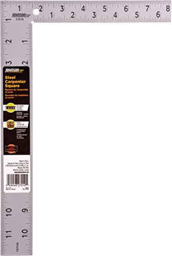 Johnson Level & Tool CS10 Professional Easy-Read Steel Carpenter Square, 8" x 12", Silver, 1 Square