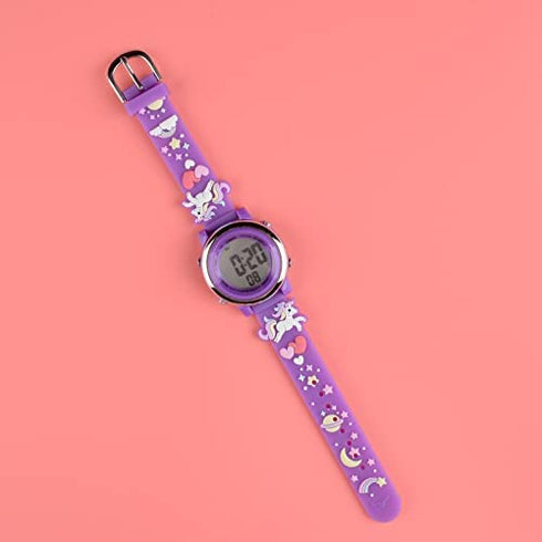 Venhoo Kids Watches 3D Cartoon Waterproof 7 Color Lights Toddler Digital Wrist Watch with Alarm Stopwatch Gifts for 3-10 Year Girls Little Child