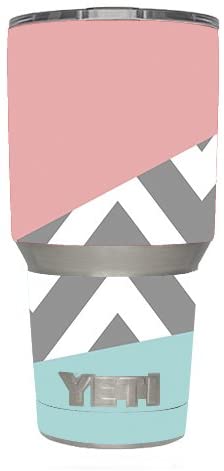 Skin Decal Vinyl Wrap for Yeti 30 oz Rambler Tumbler Skins Stickers Cover/ Pink Teal Gray Chevron pattern