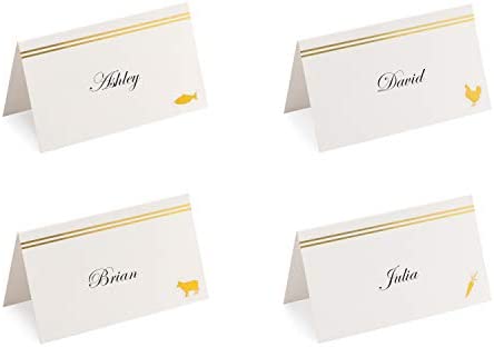Set of 50 place cards with 200 Meal Choice stickers (Gold)