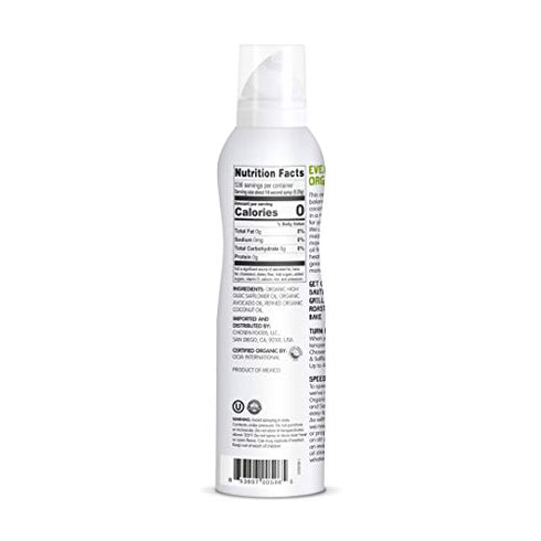 Chosen Foods Organic Avocado, Coconut & Safflower Oil Spray, Kosher Cooking Spray for Baking, High-Heat Cooking, Grilling, Frying (4.7 oz, 1-Pack)
