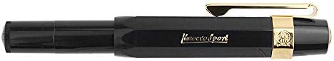 Kaweco Sport Classic Fountain Pen Black, Fine Nib with Kaweco Sport Octagonal Clip Gold