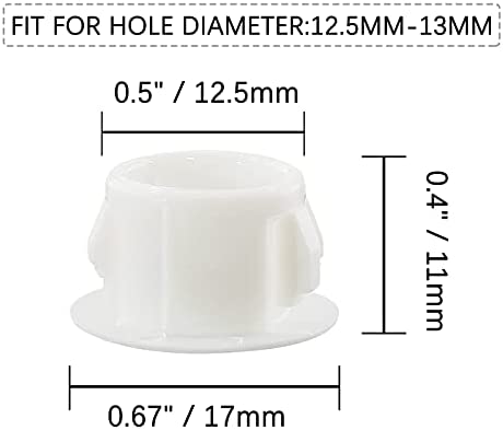 Murtenze 30 Pcs 13mm (1/2") White Hole Plugs, Plastic Flush Type Panel Plugs Fastener Cover, Round Plastic Snap in Locking Tubing Plug for Kitchen Cabinet Furniture