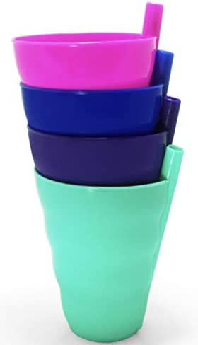 Klickpick Home Cereal Bowls with Straws and Kids Straw Cups - Set of 4 Bowls with Straws for Kids, and 4 Straw Cups for Kids BPA Free Dishwasher Safe Great for Kids and Toddlers