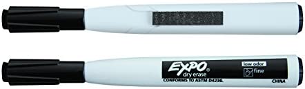 EXPO 1944745 Magnetic Dry Erase Markers with Eraser, Fine Tip, Black, 4-Count