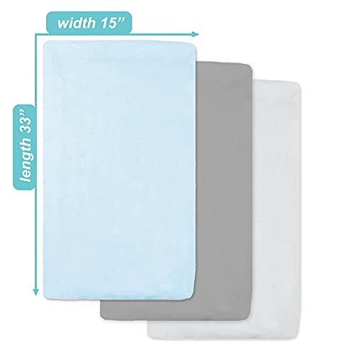 American Baby Company 15" x 33" Fitted Bassinet Sheet, 100% Natural Cotton Jersey Knit, Blue/Gray/White, Soft Breathable, for Boys and Girls, Pack of 3