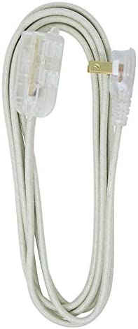 Woods 64598301 Decor Series 8-Foot Fabric Braided Indoor Extension Cord with Lighted Ends, 3 Polarized 2-Prong Outlets, Right Angle Plug, 125 Volts, Beige