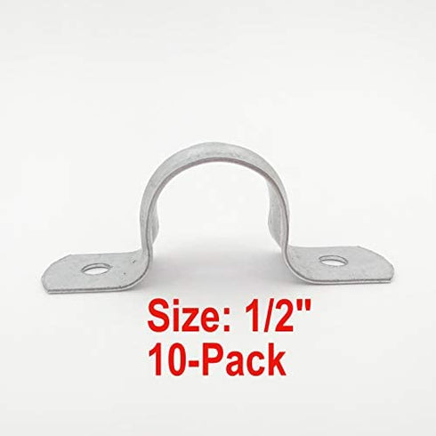 Rigid Pipe Strap Clamp Hanger, 2 Holes, Galvanized or PVC Pipes, IMC Conduit (10, 1/2 Inch)