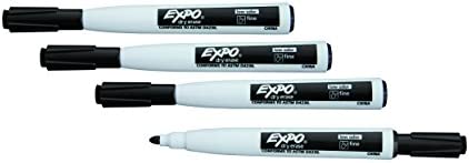 EXPO 1944745 Magnetic Dry Erase Markers with Eraser, Fine Tip, Black, 4-Count