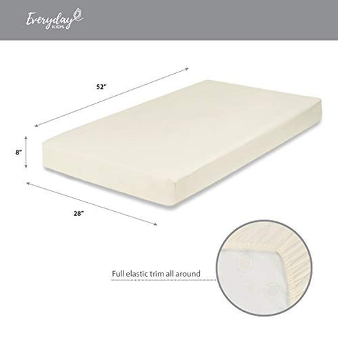Everyday Kids 2-Pack Fitted Crib Sheets, 100% Soft Breathable Microfiber Baby Sheet, Fits Standard Size Crib Mattress 28in x 52in, White Nursery Sheet and Beige Nursery Sheet