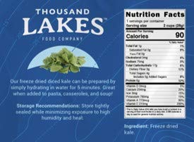 Thousand Lakes Freeze Dried Fruits and Vegetables - Diced Kale 1 ounce | 100% Kale Flakes | No Salt Added