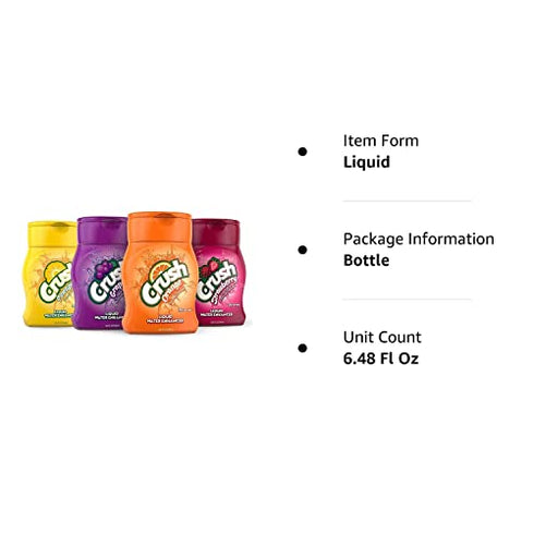 Crush, Variety Pack, Liquid Water Enhancer – New, Better Taste! (4 Bottles, Makes 96 Flavored Water Drinks) – Sugar Free, Zero Calorie